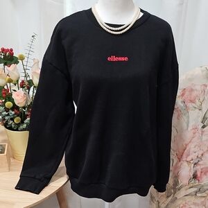 Ellesse Fleece Black Crewneck with Red Embroidery